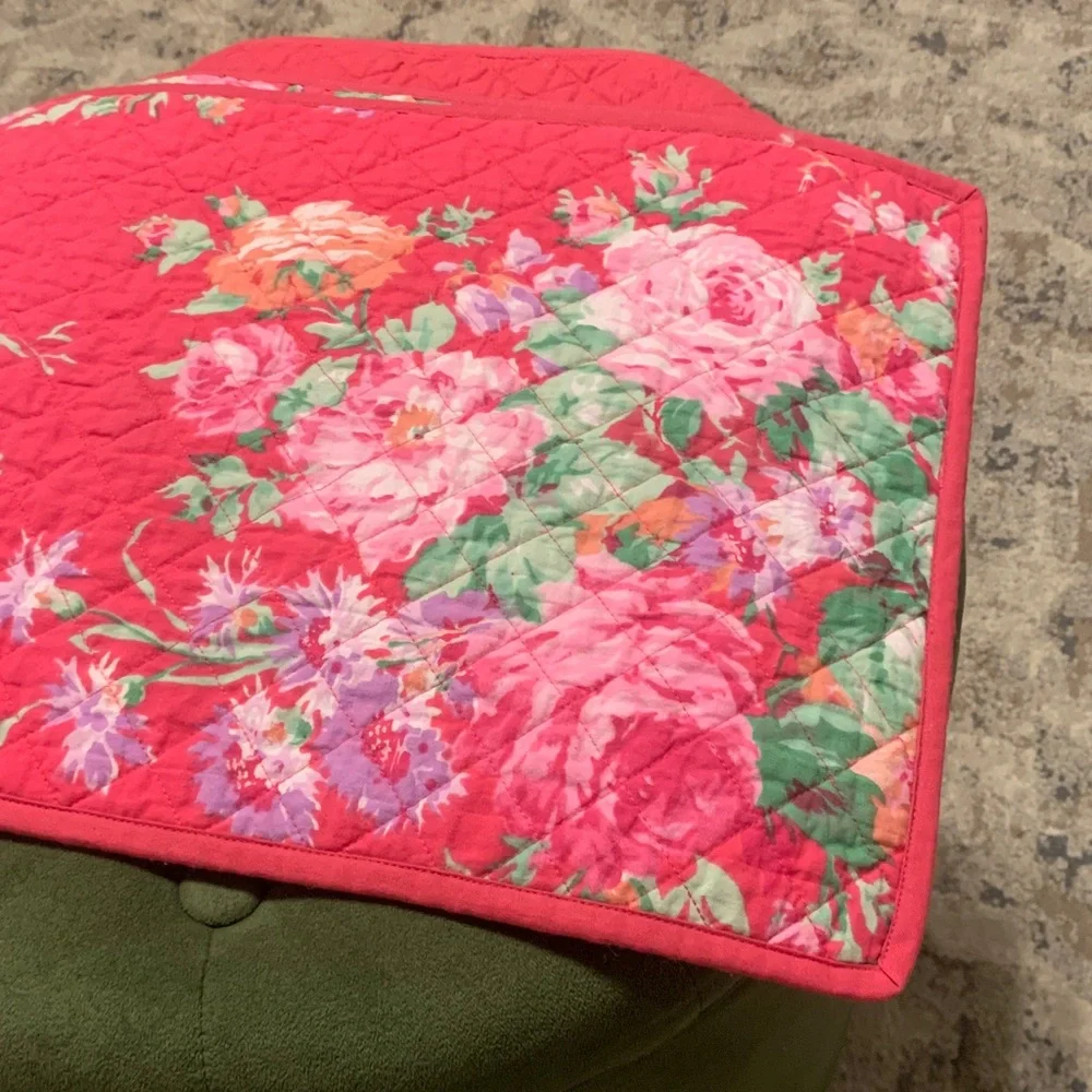 April Cornell Cottage Rose Quilted Placemats Set/4 pink & Green Floral Victorian